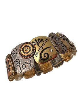 Vintage Contemporary Stretch Mixed Metal Bracelet Family Health Prosperity Joy